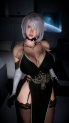 1girl 1girls 2026 2b_(nier:automata) 3d 4k android android_girl bare_shoulders bed bedroom big_breasts breasts breasts_bigger_than_head choker chromatic_aberration clothed clothing crashbanditkut depth_of_field dress eyebrows eyelashes female female_only garter_straps gloves hair hairband hi_res high_resolution highres light-skinned_female light_skin lips long_eyelashes looking_at_viewer medium_hair nier nier:_automata nier_(series) one_eye_covered parted_lips self_upload short_hair solo solo_female solo_focus space spaceship standing stockings straight tattoo thick thick_thighs thighs virt-a-mate virtamate white_eyes white_hair yorha_2b young younger_female