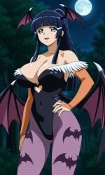 1girls solo breasts large cleavage aoki_reika bangs bat_wings big_breasts blue_eyes blue_hair blunt_bangs cosplay darkstalkers female female_only head_wings hime_cut large_breasts long_hair huge looking_at_viewer morrigan_aensland_(cosplay) pixiv precure pretty_cure reika_aoki skimpy_clothes smile_precure standing wings night moon forest woods nature pixai ai_generated smile ponytail tied_hair alternate_hairstyle