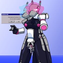 abstract_background android antennae_(anatomy) asphyxiation blue_hair blush bodily_fluids choking duo error_message female female/female fingering floating_hands genital_fluids genitals hair holographic_hair humanoid machine magik_woman merulene_(magik_woman) pink_hair robot selfcest sex_robot spread_vulva spreading square_crossover steamy_vulva vaginal vaginal_fingering vaginal_fluids vulva