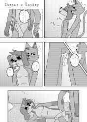 5_fingers a anal anal_penetration anthro balls big_balls big_penis black_sclera blush bodily_fluids canid canine canis catnap_(poppy_playtime) comic cum cum_in_ass cum_inside cumshot dialogue dogday_(poppy_playtime) domestic_cat domestic_dog duo ejaculation felid feline felis fingers fur genital_fluids genitals hi_res humanoid_genitalia humanoid_penis japanese_text long_tail male male/male mammal manga_style mob_entertainment multicolored_body multicolored_fur murasakine_fox orgasm penetration penis poppy_playtime smiling_critters speech_bubble tail text tongue tongue_out