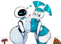 <3 ai_generated anthro bedroom_eyes big_breasts big_butt blush breast_squish breasts breasts_frottage butt clothed clothing curvy_figure duo eve_(wall-e) female female/female hellsonger huge_breasts humanoid jenny_wakeman looking_at_viewer machine mammal my_life_as_a_teenage_robot narrowed_eyes robot robot_humanoid seductive simple_background smile squish thick_thighs voluptuous wall-e white_background wide_hips