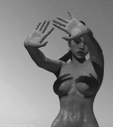 3d 3d_(artwork) abs asian asian_female athletic athletic_female big_breasts black_and_white blender breasts dark_hair hands_casting_shadow kitana meme mortal_kombat mortal_kombat_11 smokescreen117 solo solo_female solo_focus sweat