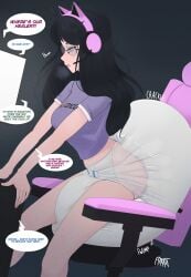milkriot sophie_(milkriot) black_hair diaper huge_diaper hyper_messing messy messy_diaper neet neet_girl gamer_girl gamer_chair gaming glasses gray_eyes side_view