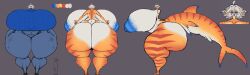 waifu_(one_cryptid) one_cryptid reference_image reference_sheet shark wide_hips thick_thighs hyper_breasts hyper_butt hyper_ass sweater blue_sweater jeans huge_tail