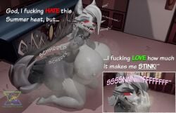 anthro big_breasts big_butt bodily_fluids breasts butt butt_digging canid canid_demon canine collar cross-eyed demon digging_into_butt digging_up_in_they_ass english_description english_text female grey_nipples hellaverse hellhound helluva_boss hi_res huge_breasts huge_butt huge_thighs looking_pleasured loona_(aeridiccore) loona_(helluva_boss) mammal moan mr.bootylover musk musk_cloud musk_drunk musky_armpit musky_body musky_breasts musky_butt musky_feet mythological_canine mythological_creature mythology nipples onomatopoeia overweight overweight_female profanity scratching_butt slightly_chubby slightly_chubby_female smelly sniffing sniffing_hand solo sound_effects spiked_collar spikes sweat sweaty_body sweaty_breasts sweaty_butt sweaty_face sweaty_legs sweaty_thighs text thick_thighs tongue tongue_out