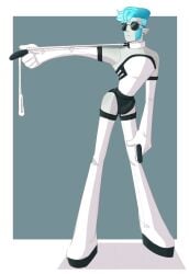1010 1boy boots bulge bulge_through_clothing collar ear_piercing elf_ears gloves leash leash_and_collar leash_pull male male_only no_straight_roads penis_bulge piercing purlhew_(no_straight_roads) robot robot_boy skin_tight solo sunglasses thighhighs