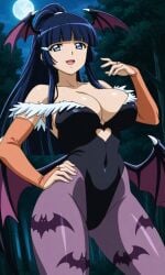 1girls solo breasts large cleavage aoki_reika bangs bat_wings big_breasts blue_eyes blue_hair blunt_bangs cosplay darkstalkers female female_only head_wings hime_cut large_breasts long_hair huge looking_at_viewer morrigan_aensland_(cosplay) pixiv precure pretty_cure reika_aoki skimpy_clothes smile_precure standing wings night moon forest woods nature pixai ai_generated smile ponytail tied_hair alternate_hairstyle