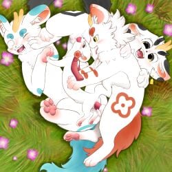 absurd_res all_on_one asian_mythology balls balls_touching bixie_(fabulous_beasts) black_tail blue_tail blush bodily_fluids brother_(lore) brothers_(lore) double_penetration double_vaginal ear_piercing ear_ring east_asian_mythology eye_contact fabulous_beasts felixguara fellatio female feral feral_on_feral fleshlight_position flower foo_dog frottage fur fur_markings gangbang genital_fluids genitals grass group group_sex heart_eyes heart_symbol herpestid hi_res high-angle_view horn incest_(lore) indirect_incest_(lore) interspecies japanese_mythology kick komainu larger_male licking looking_at_another loss male male/female mammal markings meme mongoose multicolored_body multicolored_fur mythological_creature mythology oral pawpads paws penetration penile penises_touching piercing pixiu plant qishiqi_(fabulous_beasts) red_tail ring_piercing sex sibling_(lore) size_difference smaller_female smile suni'ave_(artist) surprised tail tianlu_(fabulous_beasts) tongue touching_belly triple_penetration tubaoshu_(fabulous_beasts) vaginal vaginal_penetration watermark white_body white_fur yokai