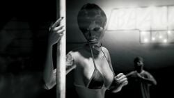 3d 3d_(artwork) 3dcg bare_shoulders bikini_top cleavage collarbone dark-skinned_female edited_screencap emotionless emotionless_female expressionless female_focus grand_theft_auto grand_theft_auto_online grand_theft_auto_v greyscale infernus_(gta_v) large_breasts low_resolution lowres necklace pole_dancing remyras rockstar_editor short_hair_female shoulder_tattoo source_request stripper tattoo vanilla_unicorn