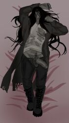 hatred_(game) metalhead bigboy fat_ass bodypillow long_hair pubes suggestive unseen_male_face black_hair chubby chubby_male grey_skin half_naked agressive grey_body 1boy shirt_up solo fat_cock thick_penis torn shirt_open nipples ripped_clothing ripped_clothes ripped_shirt male