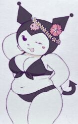 1girls 2026 2d black_bra black_panties bra breasts chubby chubby_female female female_only flower flower_on_head heart kookilooheavon kuromi looking_at_viewer onegai_my_melody panties plain_background pose posing sanrio solo solo_female tail thighs twitter_link underwear white_background white_body wink winking_at_viewer