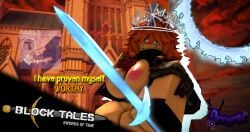 1girl 1girls 3d areolae arrymix artist_name block_tales breasts cassie_(block_tales) english_text female female_focus female_only first_porn_of_character meme_in_the_background mostly_nude nipples outdoors roblox roblox_game robloxian self_upload sword tagme text thighs watermark