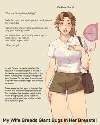 2d body_modification breast_implants english_text female fie_blom-wu frosted_salmon fully_clothed insectophilia insects nail_polish original painted_fingernails painted_nails shorts text woman zoophilia