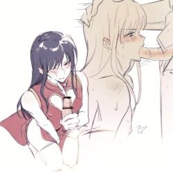 2boys black_hair blowjob canon_crossdressing censored china_dress chinese_clothes crossdressing cum cum_on_face diaoyemao ejaculation erection facial fellatio femboy gay gintama gintoki_sakata head_grab heart_cutout holding_penis katsura_kotarou kneeling long-haired_male long_hair male male_only nipple_bulge official_alternate_costume one_eye_closed oral penis solo_focus yaoi