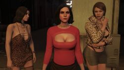 unnamed_characters gta_prostitute molly_schultz grand_theft_auto_v grand_theft_auto dionys_ramirez absurd_res absurd_resolution high_resolution highres game_mod edited_screencap game_cg 3dcg 3d alternate_outfit grey_miniskirt grey_skirt thong_above_skirt thong miniskirt short_skirt skirt prostitution cheetah_print black_bra partially_exposed_breasts beautiful_women mature_woman 3girls femsub female_only expressionless uninterested_female uninterested disinterested unbothered black_miniskirt black_skirt red_thong necklace collarbone necklaces bare_shoulders source_request black_hair_female brown_hair_female brown_hair short_hair black_hair short_hair_female see-through_stockings leaning_to_the_side red_lipstick earrings