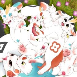 absurd_res all_on_one asian_mythology balls balls_touching bixie_(fabulous_beasts) black_tail blue_tail blush bodily_fluids brother_(lore) brothers_(lore) close-up cum cum_in_mouth cum_in_vagina cum_inside cum_spurt double_penetration double_vaginal ear_piercing ear_ring east_asian_mythology eye_contact fabulous_beasts felixguara fellatio female feral feral_on_feral fleshlight_position flower foo_dog frottage fur fur_markings gangbang genital_fluids genitals grass group group_sex heart_eyes heart_symbol herpestid hi_res high-angle_view horn incest_(lore) indirect_incest_(lore) interspecies japanese_mythology kick komainu larger_male licking looking_at_another loss male male/female mammal markings meme mongoose multicolored_body multicolored_fur mythological_creature mythology oral pawpads paws penetration penile penises_touching personal_grooming piercing pixiu plant qishiqi_(fabulous_beasts) red_tail ring_piercing sex sibling_(lore) size_difference smaller_female smile suni'ave_(artist) surprised tail tianlu_(fabulous_beasts) tongue touching_belly triple_penetration tubaoshu_(fabulous_beasts) vaginal vaginal_penetration watermark white_body white_fur yokai