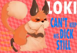 absurd_res animal_genitalia animal_penis bite canid canine canine_genitalia canine_penis digital_drawing_(artwork) digital_media_(artwork) eyes_closed feral fox genitals grinding hi_res hug hugging_object hugging_pillow loki_(squidball) looking_pleasured male mammal masturbation penis pillow pillow_bite pillow_humping raised_tail solo squidball tail text