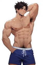 ai_generated bulge gay hairy hairy_male male male_only semi_clothed shirtless swimming_trunks