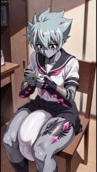 ai_animation ai_generated anthro big_ass big_ass_(male) big_bulge briefs fanservice femboy gauntlets gay grey_body huge_bulge japanese_clothes male male_focus male_only muscular phone rei_shingetsu serafuku solo solo_focus sound_effects tagme tattoo thick_thighs trap vector_barian video yaoi yu-gi-oh!_zexal yugioh