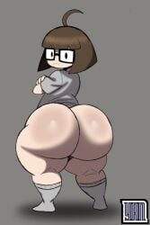 ahoge ass big_ass brown_hair brunette brunette-haired_female brunette_female brunette_hair ethicalgooner2007_(kryptraider) glasses looking_at_viewer looking_back meme meme_attire meme_clothing nerd nerdy nerdy_female oversized_clothes oversized_shirt pale pale-skin pale-skinned_female pale_skin pale_skinned_female shirt short_hair shortstack square_glasses tagme white_shirt
