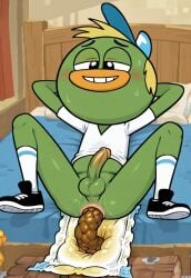 swaysway breadwinners nickelodeon scat spread_legs diaper abdl feces duck anthro 1boy smile teeth half-closed_eyes blush penis balls testicles anus pooping diaper_change 1biy humanoid_genitalia genitals socks shoes shirt hat clothing bottomless ass ai_generated