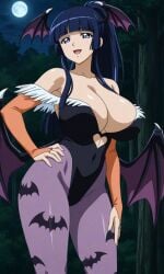 1girls solo breasts large cleavage aoki_reika bangs bat_wings big_breasts blue_eyes blue_hair blunt_bangs cosplay darkstalkers female female_only head_wings hime_cut large_breasts long_hair huge looking_at_viewer morrigan_aensland_(cosplay) pixiv precure pretty_cure reika_aoki skimpy_clothes smile_precure standing wings night moon forest woods nature pixai ai_generated smile ponytail tied_hair alternate_hairstyle