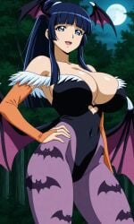 1girls solo breasts large cleavage aoki_reika bangs bat_wings big_breasts blue_eyes blue_hair blunt_bangs cosplay darkstalkers female female_only head_wings hime_cut large_breasts long_hair huge looking_at_viewer morrigan_aensland_(cosplay) pixiv precure pretty_cure reika_aoki skimpy_clothes smile_precure standing wings night moon forest woods nature pixai ai_generated smile ponytail tied_hair alternate_hairstyle