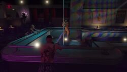 tornadoqt grand_theft_auto_online grand_theft_auto gta_online_male_character gta_online_female_character nikki_(gta) cheetah_print jeans belt stripper_pole pole_dancing stripper strip_club vanilla_unicorn absurd_res absurdres high_resolution highres 3d 3dcg game_cg edited_screencap filtered black_bikini purple_high_heels_boots high_heel_boots thigh_high_heels stockings purple_stockings high_heels large_breasts cleavage leaning_forward 2girls 1boy short-haired_female short-haired_male bare_shoulders source_request