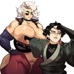 1boy 1girls areola_slip areolae big_ass black_hair blonde_hair breasts_bigger_than_head choker cleavage donaught earrings eyelashes female gigantic_breasts huge_ass huge_breasts jujutsu_kaisen junya larger_female long_hair male massive_breasts mature_female meme meme_reference miffu milf mother mother_and_child muscles muscular_female naoya_hair_flip necklace nipples original_characters overflowing_breasts short_hair size_difference smaller_male son thick_thighs touching_breast voluptuous white_hair