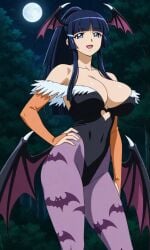1girls solo breasts large cleavage aoki_reika bangs bat_wings big_breasts blue_eyes blue_hair blunt_bangs cosplay darkstalkers female female_only head_wings hime_cut large_breasts long_hair huge looking_at_viewer morrigan_aensland_(cosplay) pixiv precure pretty_cure reika_aoki skimpy_clothes smile_precure standing wings night moon forest woods nature pixai ai_generated smile ponytail tied_hair alternate_hairstyle