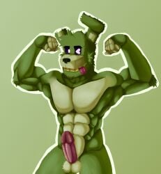 springtrap_(fnaf) springtrap big_penis big_balls flexing flexing_bicep muscular_male muscular buff buff_male anthro furry furry_male erection looking_at_viewer smile smiling smiling_at_viewer defined_muscles big_pecs defined_abs
