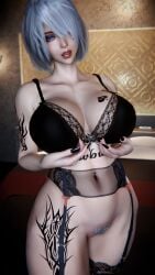 1girl 1girls 2026 2b_(nier:automata) 3d 4k android android_girl bed bedroom belly belly_button big_breasts black_eyeshadow black_nails blue_eyes bnwo bra breasts breasts_bigger_than_head chromatic_aberration clothed clothing crashbanditkut depth_of_field eyebrows eyelashes eyeshadow female garter_straps hair hairy hairy_pussy half-closed_eyes hi_res high_resolution highres holding_breast light-skinned_female light_skin lips lipstick long_eyelashes long_nails looking_at_viewer makeup mascara medium_hair motel nail_polish nails navel navel_piercing nier nier:_automata nier_(series) nose_piercing one_eye_covered pierced_belly_button pubic_hair qos qos_tattoo queen_of_spades queen_of_spades_symbol queen_of_spades_tattoo self_upload septum_piercing short_hair smile smiling smiling_at_viewer snowbunny solo solo_female solo_focus standing stockings straight teeth thick thick_lips thick_thighs thighs virt-a-mate virtamate voluptuous white_hair yorha_2b young young_female