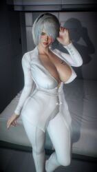 1girl 1girls 2026 2b_(nier:automata) 3d 4k android android_girl areola_slip bed bedroom big_breasts blush blushing breasts breasts_bigger_than_head business_suit clothed clothing crashbanditkut earrings eyebrows eyelashes eyeshadow female hair half-closed_eyes hi_res high_resolution highres light-skinned_female light_skin lips lipstick long_eyelashes long_nails looking_at_viewer makeup mascara medium_hair nail_polish nails nier nier:_automata nier_(series) pants red_eyeshadow red_lipstick self_upload short_hair smile smiling smiling_at_viewer solo solo_female solo_focus standing straight suit tattoo tattoos thick thick_thighs thighs virt-a-mate virtamate white_eyes white_hair white_pants white_suit yorha_2b young young_female