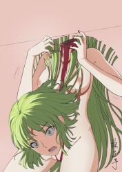 1girls beheaded breasts c.c. code_geass decapitation female female_only forehead_mark gore green_hair guro haircut light-skinned_female light_skin long_hair nipples nude nude_female ryona scar severed_head shocked_expression short_hair solo witch yellow_eyes
