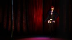 1girls 3d 3dcg black_panties black_stockings cleavage collarbone dyed_hair erica_(remyras) exposed_panties exposed_underwear game_cg grand_theft_auto grand_theft_auto_online gta_online_female_character hand_on_hip large_breasts leaning_to_the_side lingerie low_resolution lowres mature_female necklace posing red_hair_female remyras rockstar_editor short_hair_female solo_female stripper unbothered uncaring_female vanilla_unicorn