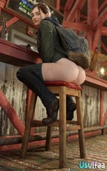1girls 3d ass ass_focus backpack boots brown_hair chair clothing ellie_(the_last_of_us) ellie_williams exposed exposed_ass jacket jeans jeans_down mostly_clothed pants pants_down realistic shirt shoes sitting sitting_on_chair sitting_on_stool smirk stool the_last_of_us the_last_of_us_2 thighs usulfaa wrinkled_forehead wrinkles
