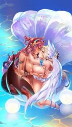 2girls 2milfs angel angel_wings animated areola bikini blonde_hair blush bouncing_breasts breasts couple couple_(romantic) couple_love dark_skin dragon_girl_(project_qt) dragon_horns dragon_tail dragon_wings feathered_queen_(project_qt) female female/female female_only female_with_female game grabbing_breasts hand_on_neck horns huge_breasts humanoid large_breasts lesbian licking long_hair looking_at_partner lovers multiple_girls nipples nutaku open_mouth partially_submerged project_qt red_hair shorter_than_10_seconds shorter_than_30_seconds summer_ladies_(project_qt) sweat thick_thighs tongue tongue_kiss tongue_out video water yuri