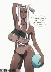 1girls 2022 animal_ears big_breasts breasts_visible_through_clothing dark-skinned_female dark_skin flou gris_swimsuit long_hair meme_attire nipples_visible_through_clothing original original_character stella_(flou) swimsuit transparent_clothing