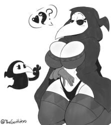 <3 artist_name big_breasts bra breasts female heart ingrid_the_plague_doctor leech mask minigirl monochrome pale-skinned_female pale_skin plague_doctor thegentlebro thought_bubble underwear white_background white_skin