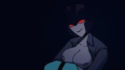 1girls alien alien_girl animated big_breasts black_background bouncing_breasts breasts female female_only gif grey_body grey_nipples its_toma nipples red_eyes robot robot_girl robot_humanoid slipstream solo solo_female transformers transformers_animated