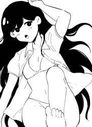 1girls black_eyes black_hair bra female female_only k0k0midess mari_(omori) mob_face monochrome omori open_clothes open_shirt panties solo