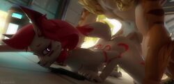 1boy 1girls 3d animated bigger_male cat_ears doggy_style dominant_male feline feline female fortnite fortnite:_battle_royale fox fox_ears furry furry_female furry_only glowing glowing_eyes kimiko(fortnite) male markings meowscles(fortnite) muscular_male sound tagme tanukichan tatoos video white_fur