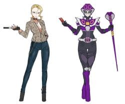 black_choker blonde_hair bodysuit cleavage cross_necklace eidenjyou1997 female genderswap_(mtf) kamen_rider kamen_rider_ouja kamen_rider_ryuki_(series) rule_63