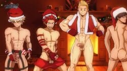 4boys abs animated ass ass_grab backsack balls blonde_hair blush brown_hair christmas christmas_clothing christmas_decorations christmas_hat completely_nude_male eijirou_kirishima feet_out_of_frame fingerless_gloves garter_belt gay glasses gloves grabbing_own_ass handjob handjob_with_gloves holding_penis inviting_to_fuck inviting_to_sex katsuki_bakugou lit_candles longer_than_one_minute looking_at_viewer looking_back_at_viewer looking_displeased looking_to_the_side male male_focus male_nipples male_only maoh_king masturbation mirio_togata mostly_nude mp4 muscular muscular_male music my_hero_academia open_vest pecs pectorals penis pointed_teeth presenting_anus pubic_hair red_hair reindeer_antlers retracted_foreskin shaking_penis shorts_down sound spiky_hair spreading_ass stroking_cock swinging_balls tenya_iida touching_glans veiny_penis vest video wrapped_arms yaoi