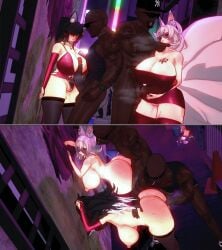 2boys 2girls 3d 3d_(artwork) ahe_gao ahegao_face alley alleyway black_hair blush blush breasts breasts_bigger_than_head bruised_ass dark-skinned_male female fingering fox fox_ears fox_girl fox_tail fox_tails gigantic_breasts heart_tattoo height_difference hololive hololive_gamers hololive_japan huge_ass huge_breasts huge_cock kitsune koikatsu latex latex_dress milf milfs moaning mole multicolored_hair nijisanji nijisanji_en nina_kosaka ookami_mio outdoor_sex outdoors prostitution pubic_hair pussy pussy_juice sex submissive submissive_female tagme tattoo thick_thighs thighhighs virtual_youtuber vtuber white_hair wolf wolf_ears wolf_girl wolf_tail womb_tattoo yokai