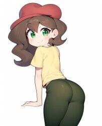 1girls ai_mirror allennilsen_(editor) ass ass ass_focus beret big_ass big_butt brown_hair clothed clothing curly_hair curvy curvy_figure edit female female_focus female_only green_eyes green_pants hat leggings light-skinned_female light_skin long_hair looking_at_viewer okusheny pants pose posing red_hat simple_background smile solo suggestive white_background yellow_shirt youtube_hispanic youtuber