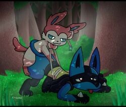 2d 2d_(artwork) 2d_animation 2d_artwork ambiguous_gender ambiguous_penetrated ambiguous_penetration animated animation anthro anthro_on_feral anthro_penetrated ass_up bestiality blue_body blue_eyes blue_fur canid canine detailed_background digital_media_(artwork) doggystyle duo eeveelution feral feral_on_feral feral_penetrating feral_penetrating_anthro forest from_behind_position fur game_freak generation_4_pokemon generation_6_pokemon hi_res high_resolution highres kazoko_(artist) lucario male male/ambiguous male_penetrating male_penetrating_ambiguous mammal nintendo no_sound penetration pink_body pink_fur plant pokémon pokémon_(species) pokemon pokemon_(species) red_eyes ribbons sex short_playtime size_difference small_dom_big_sub sylveon tail_wraps tongue tongue_out tree video video_game video_games webm white_body white_fur wraps zoophilia