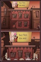 billboard building_damage building_destruction english_text fizzarolli_(helluva_boss) gatojack3 helluva_boss ruby_helen