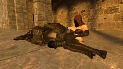 apexofmods atsuko_(artist) caressing caressing_head castle dark_souls dark_souls_(series) dark_souls_2 dark_souls_3 desert_sorceress holding_head knight knight_armor knight_helmet laying_on_lap player_character sfm source_filmmaker wholesome