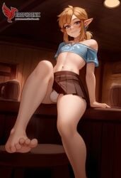 1boy 2d ai_generated ass barefeet big_ass crossdressing crossdressing_male erection erection_under_clothes erophoenix feet full_body link looking_at_viewer looking_back male male_focus navel nude otoko_no_ko pale_skinned_male patreon_username pointy_ears skirt smile soles solo solo_male sweat the_legend_of_zelda thick thick_thighs toes uncensored